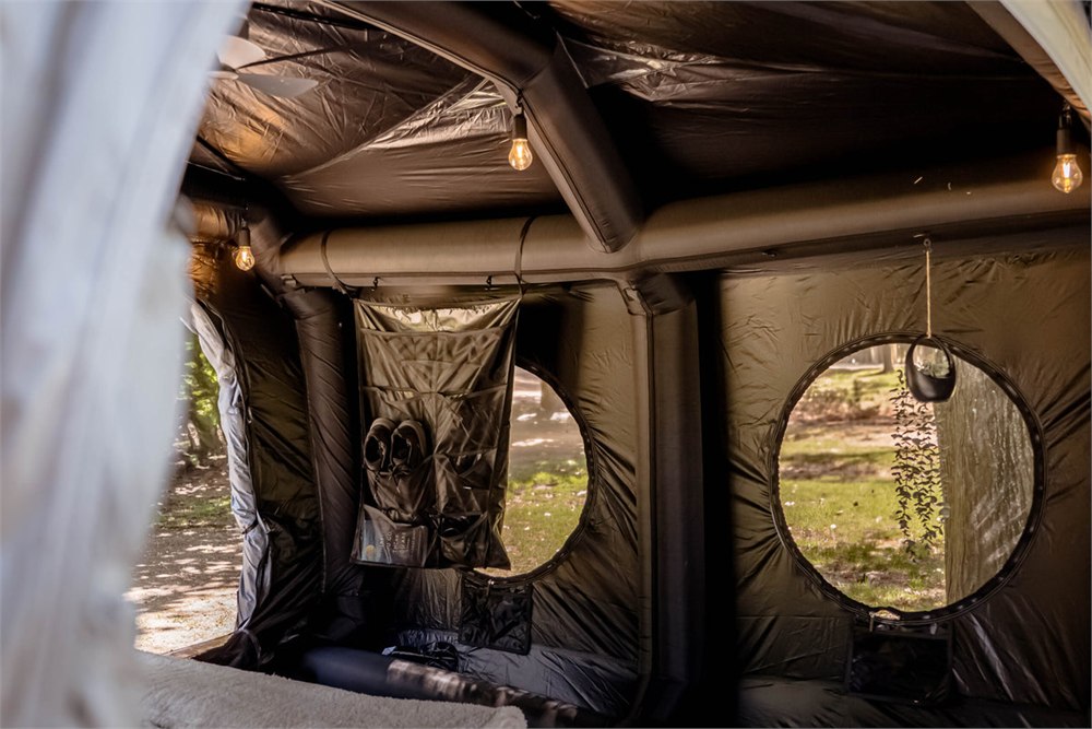 Interior air beams and circular tent windows