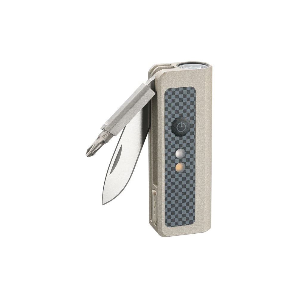 OKNIFE MK pocket tool with folding blade and bit driver open