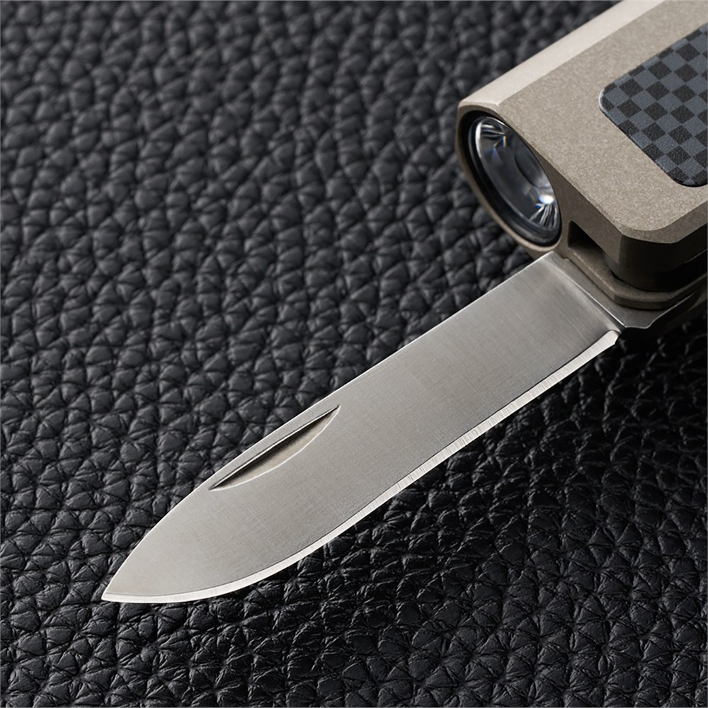 Close view of the folding stainless steel blade