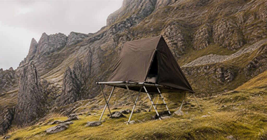 Kudhva K1 portable elevated off-grid cabin in an outdoor setting