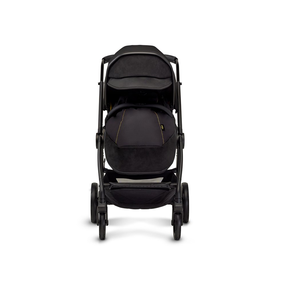Reef AL Giallo stroller seat with footmuff and premium black-and-yellow interior