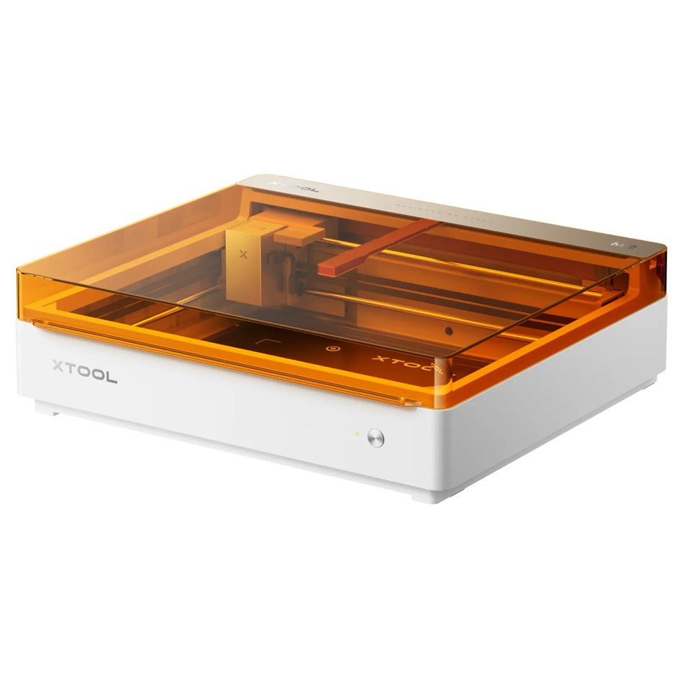 xTool M2 enclosed desktop laser cutter with amber lid