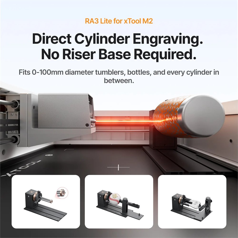 Optional RA3 Lite rotary engraving accessory for xTool M2