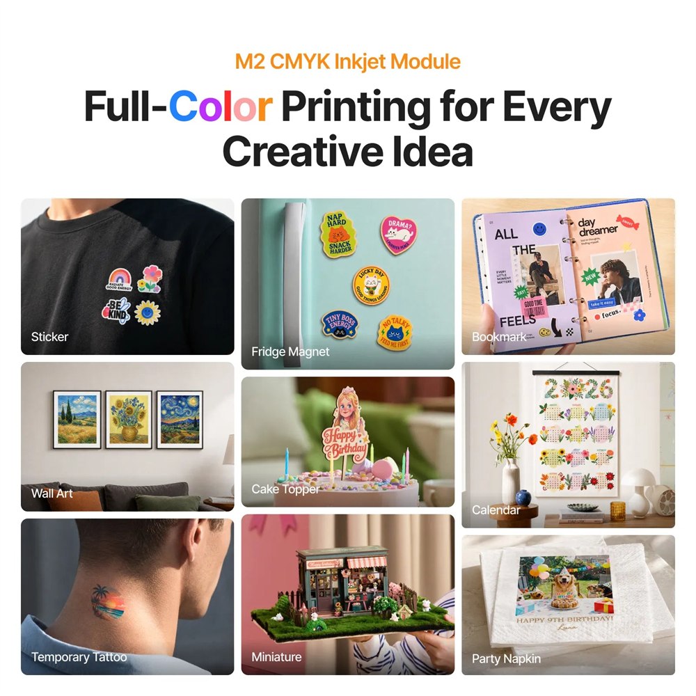 Colorful projects made with the optional CMYK inkjet module