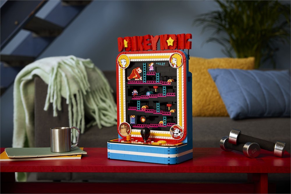 LEGO Donkey Kong Arcade set displayed on a tabletop