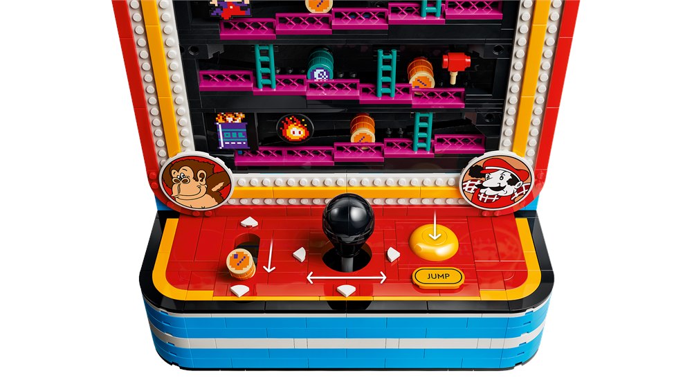 Detail view of the LEGO Donkey Kong Arcade playfield