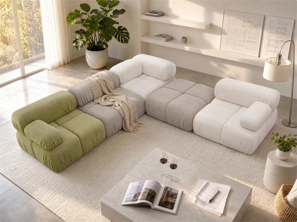 LORVA Anchor all-foam modular sofa in a mixed-color living room layout