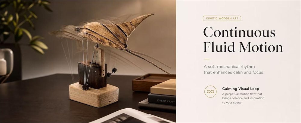 Seller illustration showing the fin movement of the wooden manta ray