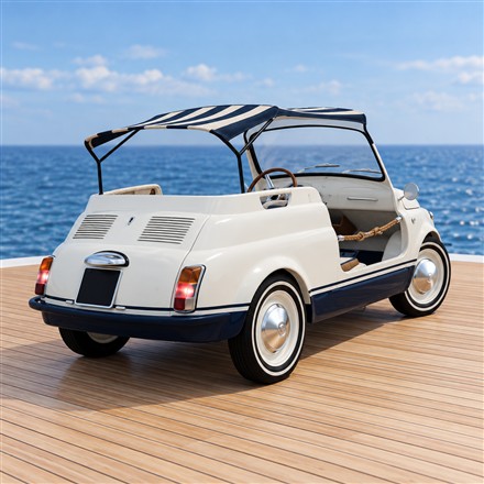 This Nautical Beach Car Gives a Classic Fiat 500 a Yacht-Inspired Cabin