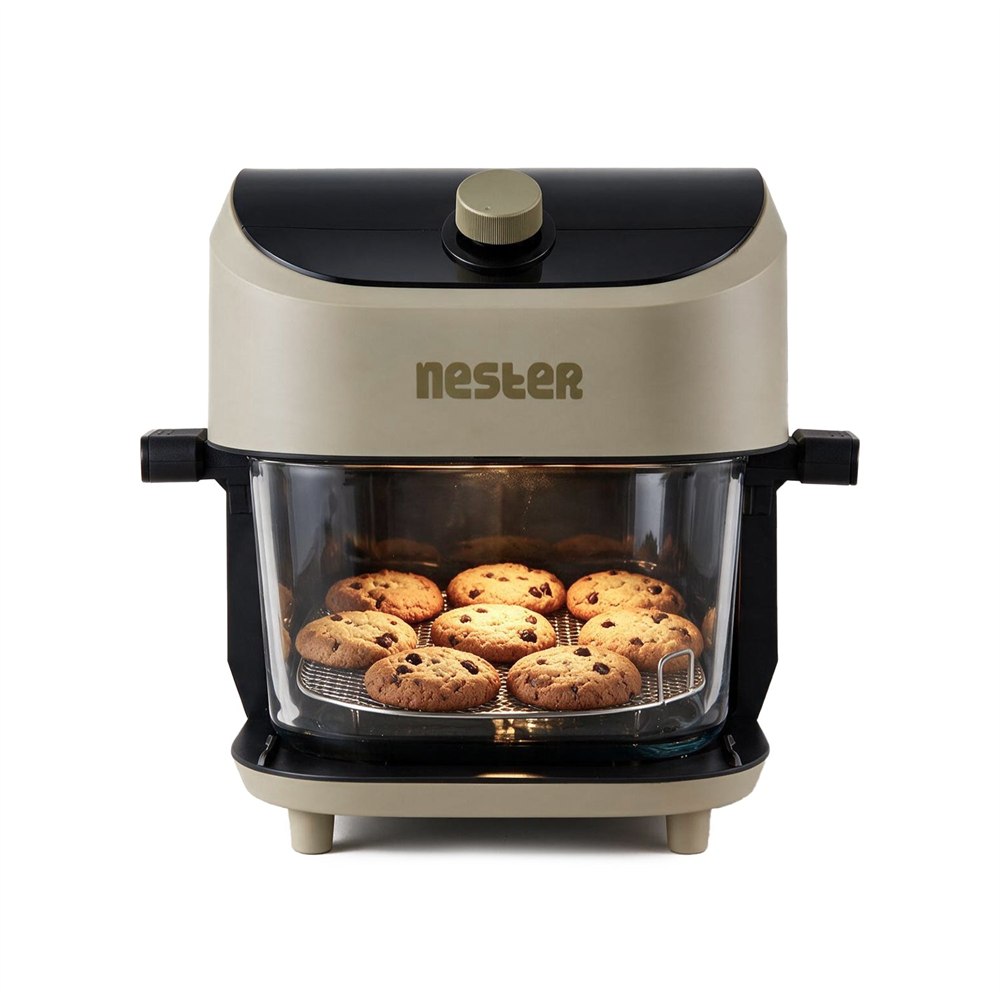Nester Home Cook glass air fryer with cookies visible through the bowl