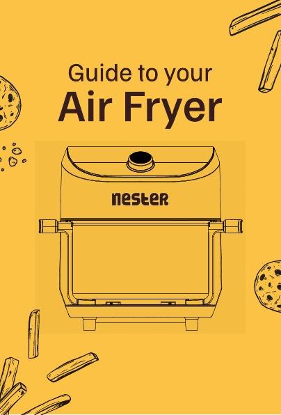 Nester air fryer guide cover with line drawing of the appliance