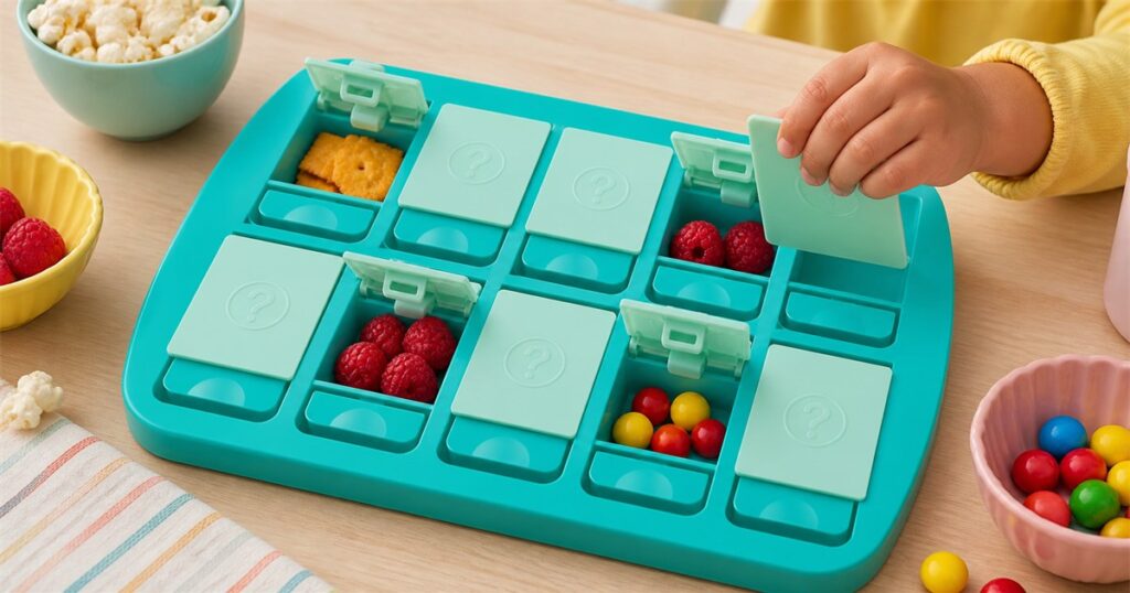 Genuine Fred MINI Match UP memory snack tray with snacks hidden in compartments