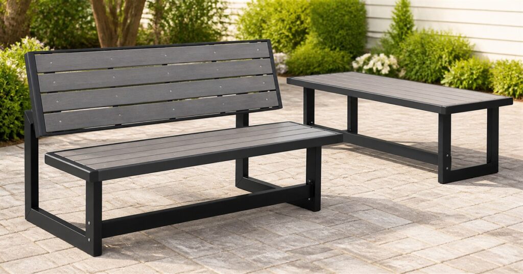 LIFETIME convertible outdoor bench shown on a patio