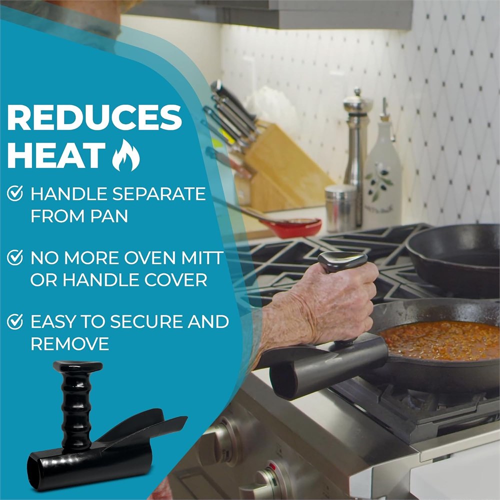 Pan Buddy support feature graphic with product and skillet