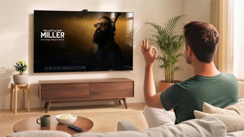 AX1 TV mount controlled by a hand gesture