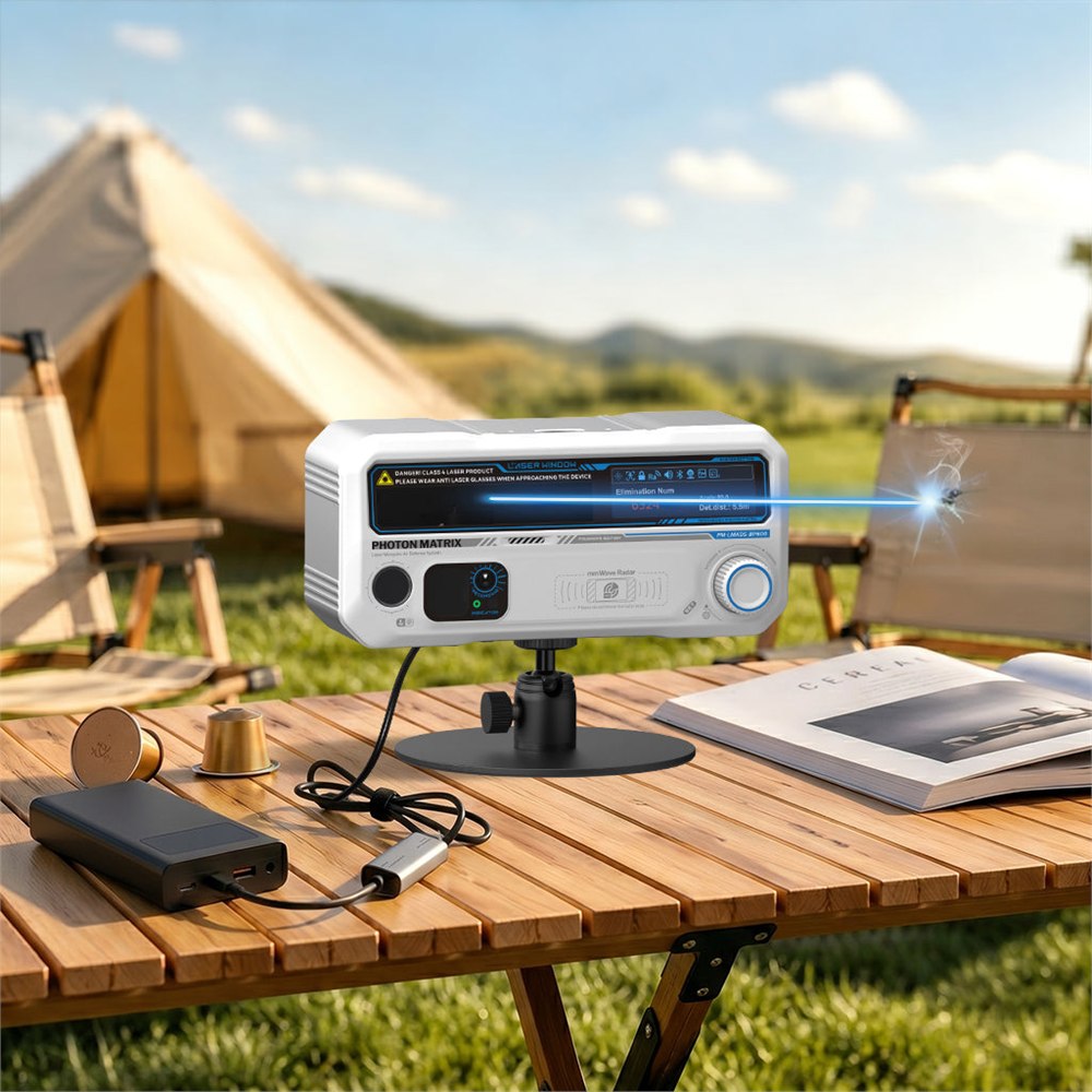 Photon Matrix laser mosquito system protecting a tent area