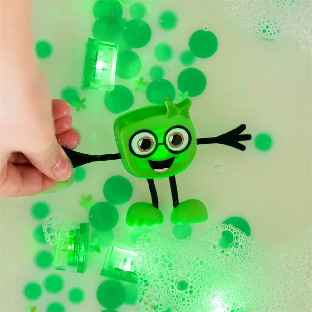 Green Pippa character and light-up cubes in water