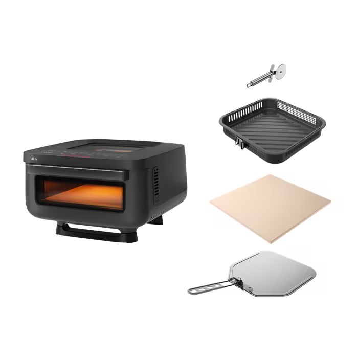 AEG AAFP13BO pizza oven and its pictured cooking accessories