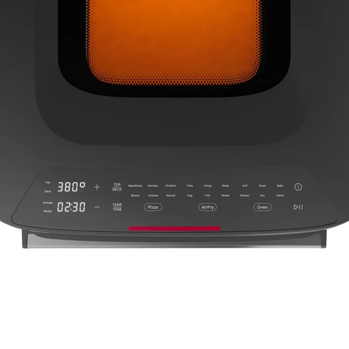 Top viewing window and controls on the AEG pizza oven
