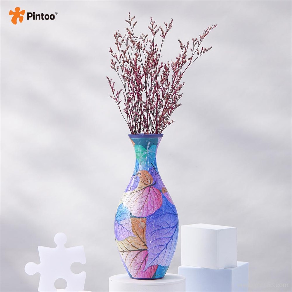 Pintoo Colorful Leaves puzzle vase holding burgundy stems