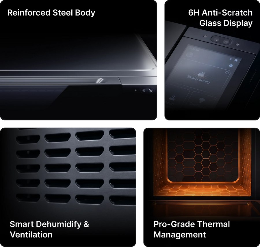 Manufacturer views of the appliance body, glass, ventilation, and interior