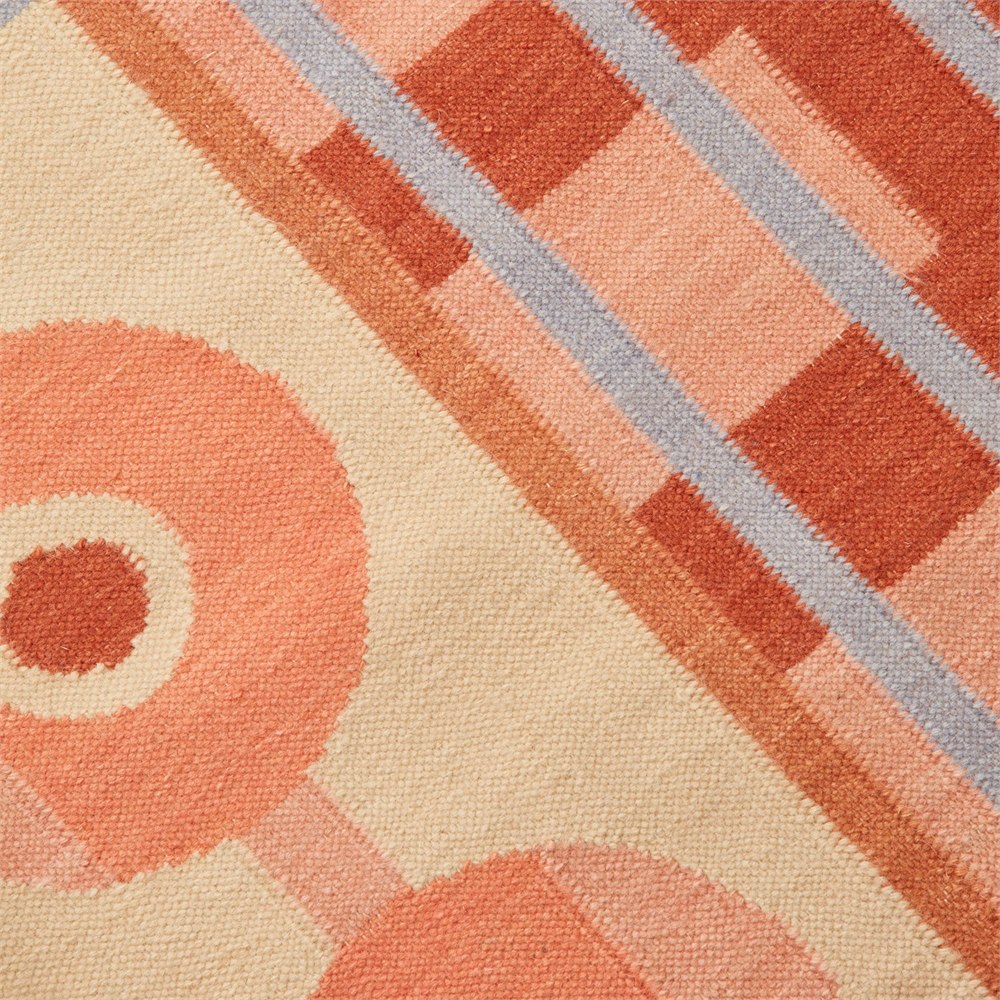 Woven orange circular motif and gray stripes