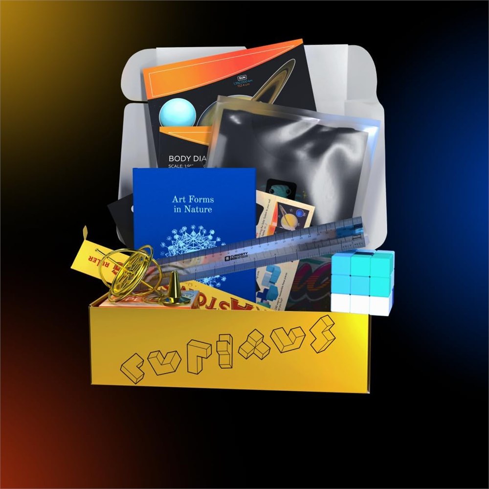 Curiosity Box Legacy Box with its science gifts displayed