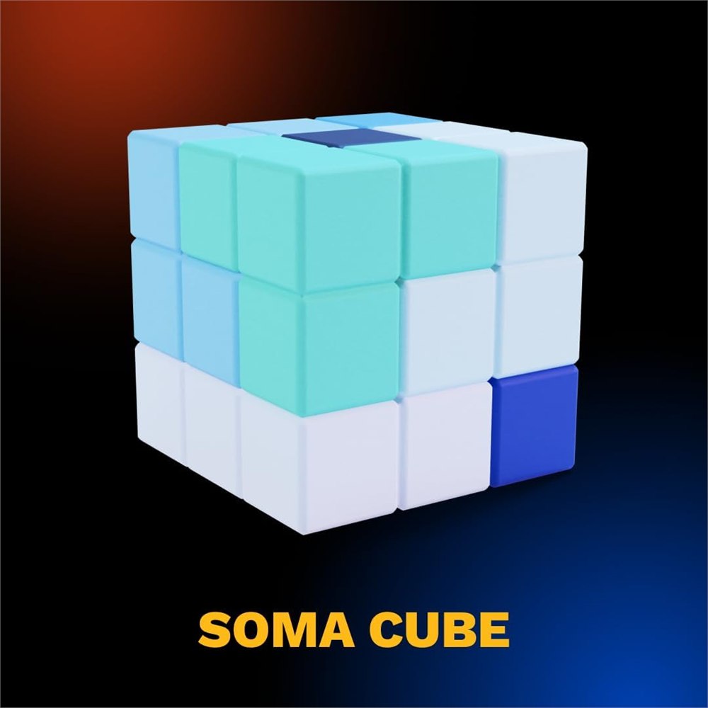 Assembled Soma Cube in turquoise and blue shades