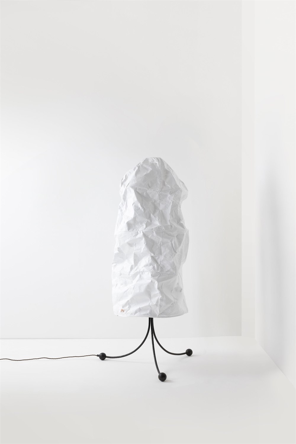 Johnny Floor Light Two with crumpled white shade and black ball feet