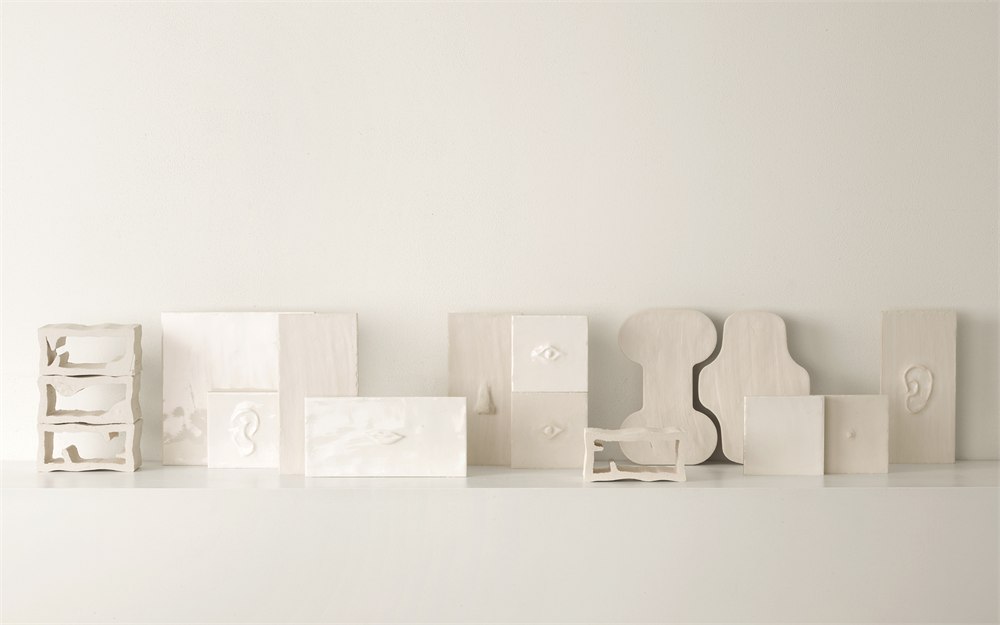 Mutina Faces and Figures collection showing plain, organic and sculptural tile elements