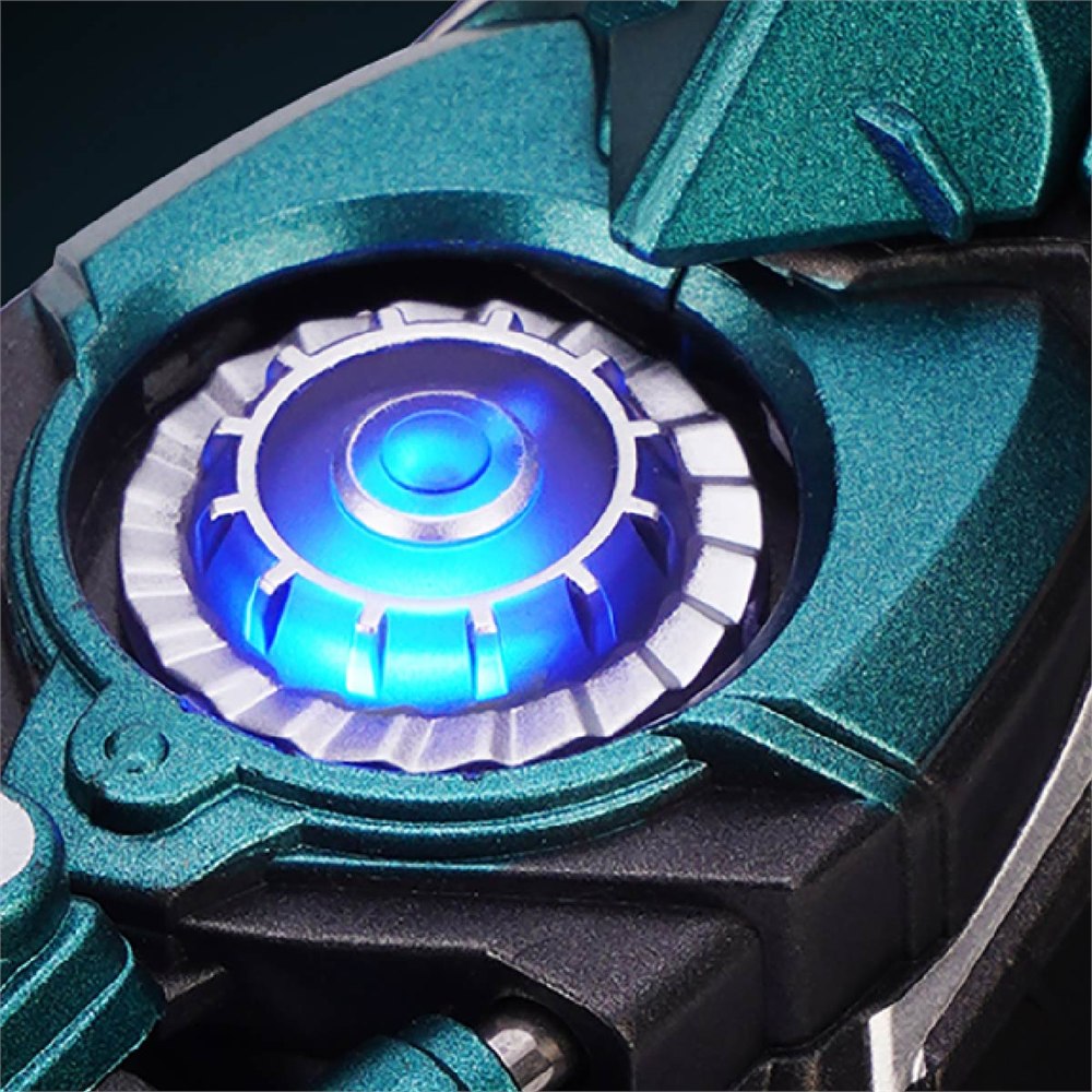 Close view of the blue illuminated circular detail on the hammerhead model