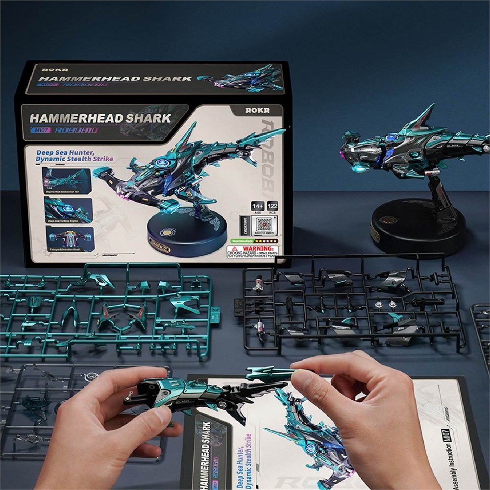 Hammerhead model kit parts and instructions during assembly