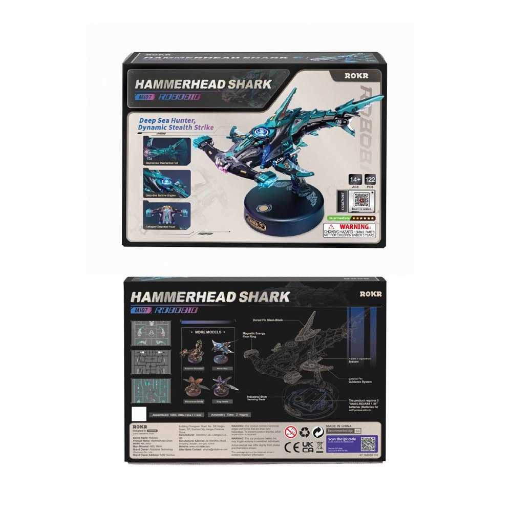 Front and back of the ROKR Hammerhead Shark MI07 packaging