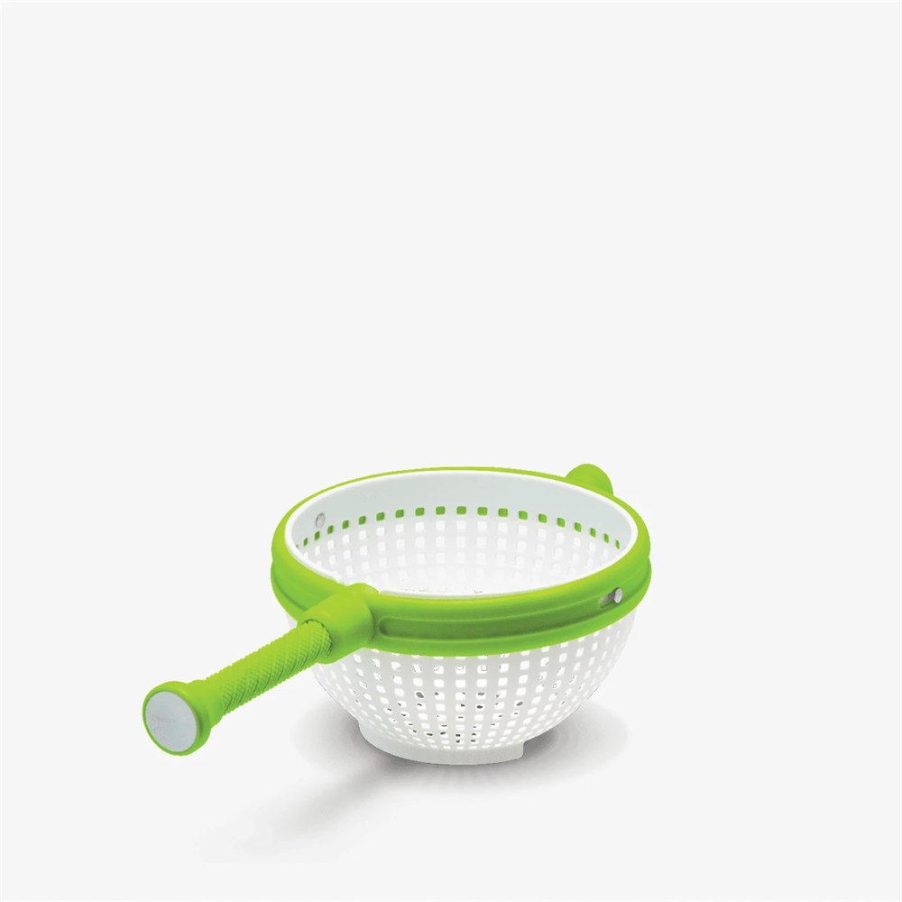 Spina white colander basket with green side handle