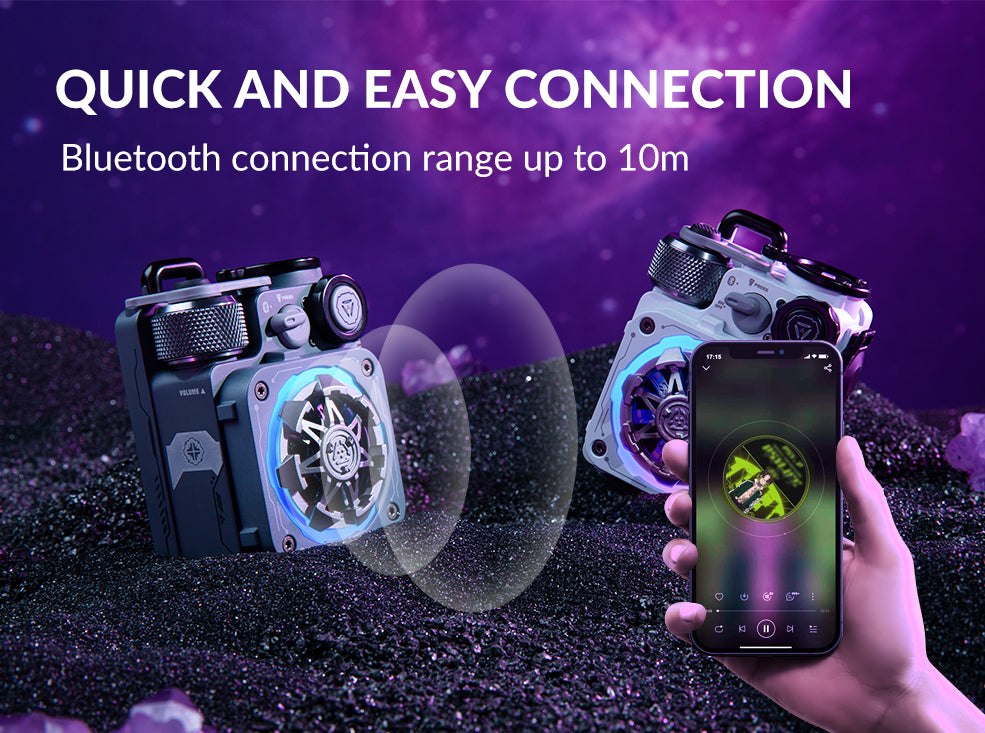 MUZEN graphic showing wireless Bluetooth connection to a phone