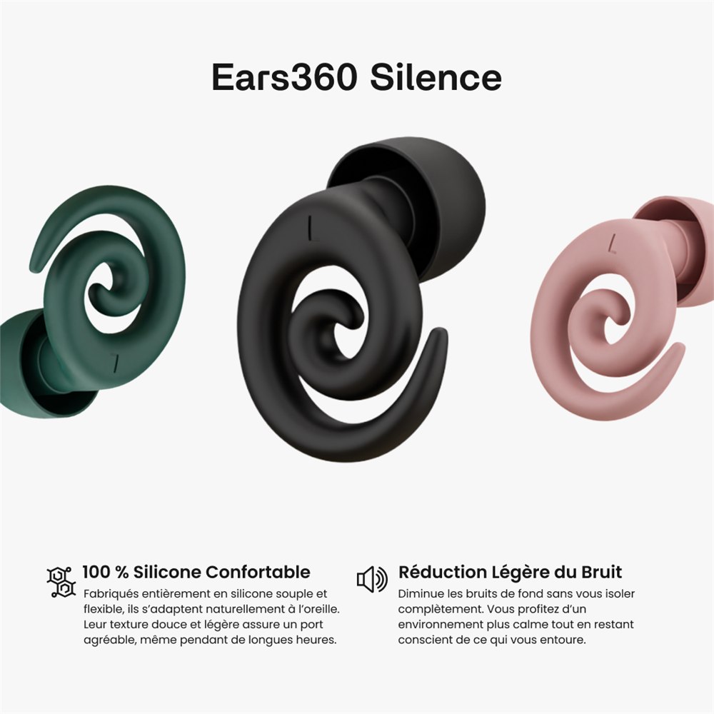 Black green and pink spiral earplug options