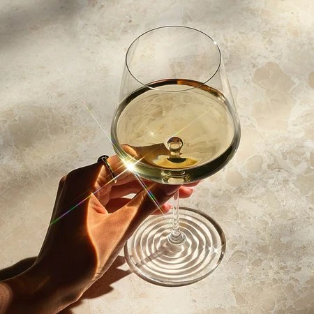 Overhead view of a Splash white wine glass and concentric foot