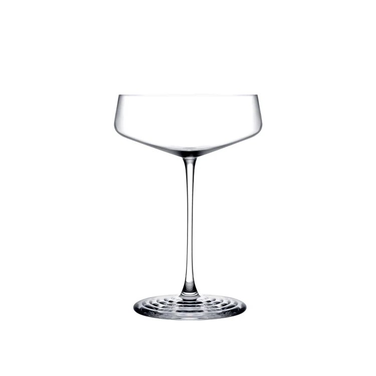 Clear Splash champagne coupe showing its bowl stem and ripple base