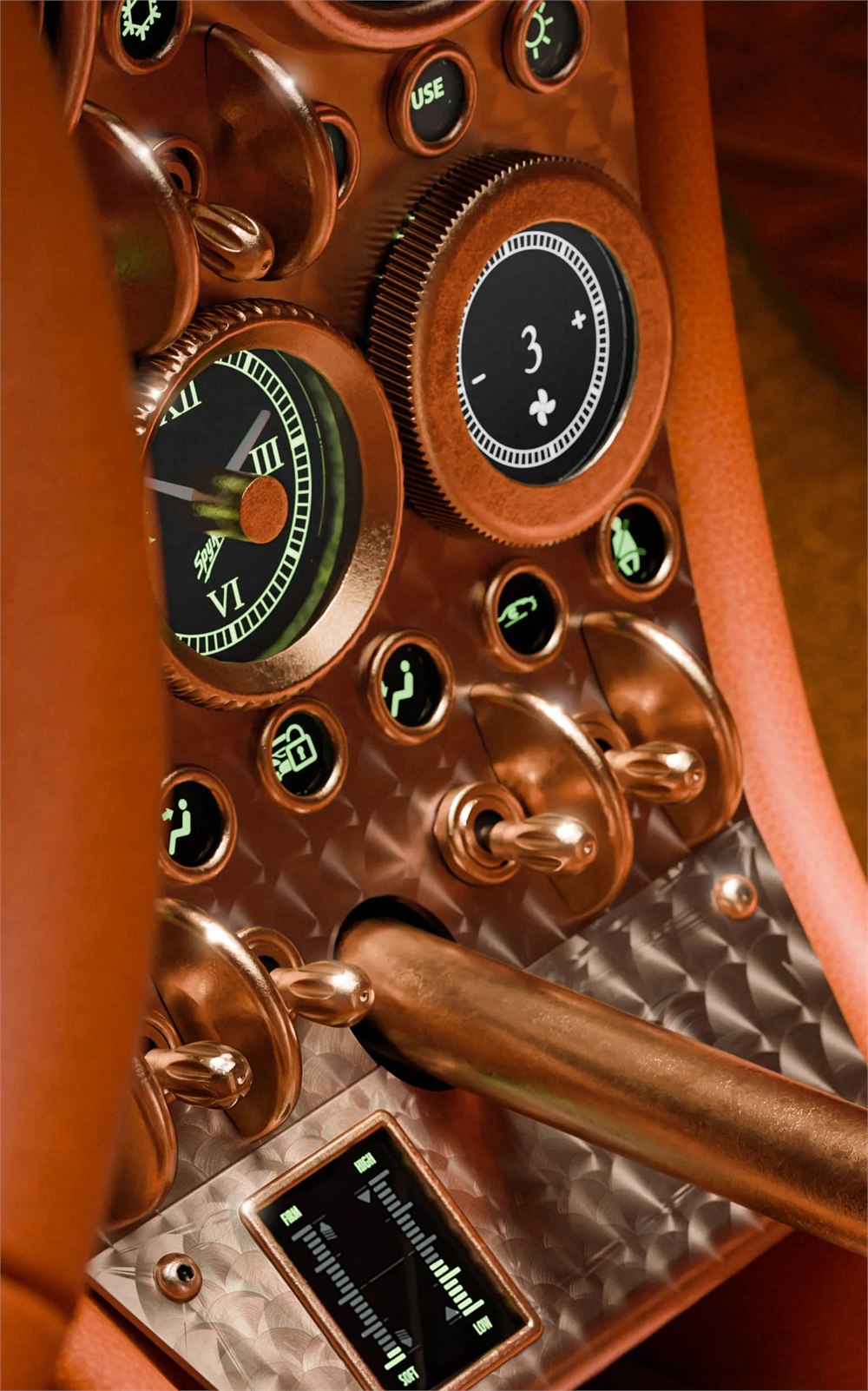 Analogue gauges inside the Spyker C8 Preliator XXV Coupe