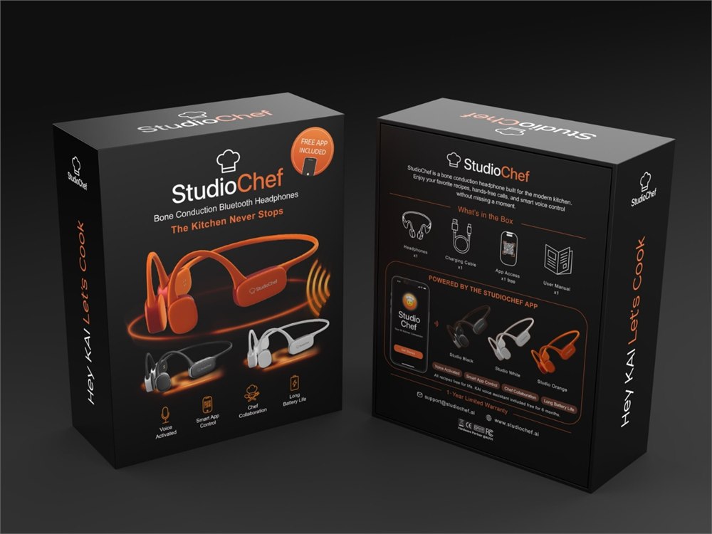 StudioChef KAI product packaging and headset render