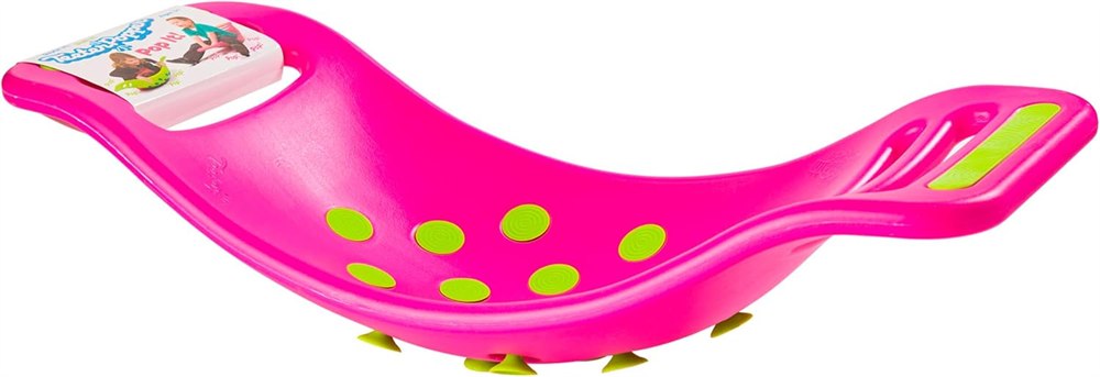 Pink Teeter Popper rocking board with lime silicone cups and end handles