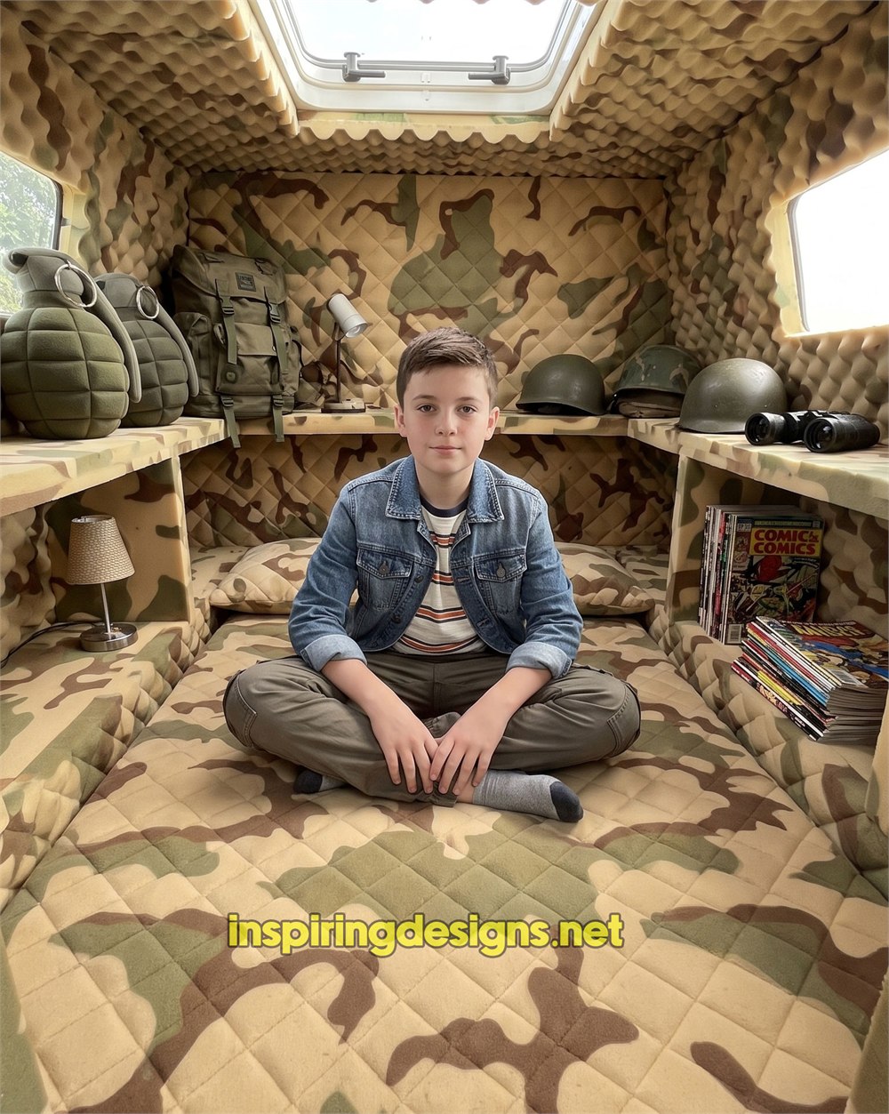 Tank bed concept interior with an imagined sleeping nook
