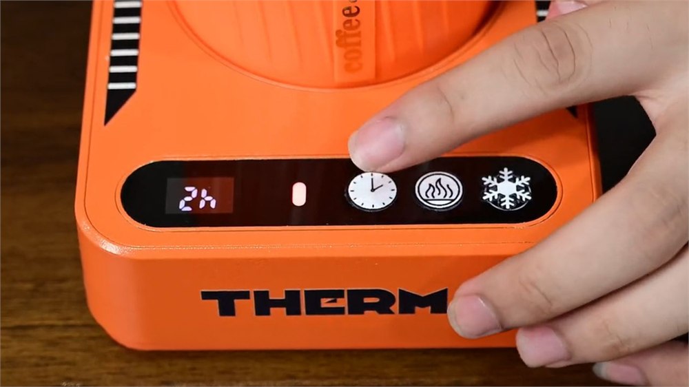 Close-up of the THERMA touch controls and temperature display