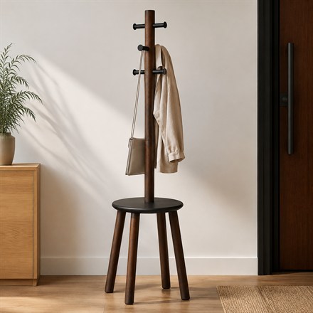 This Stool Coat Rack Gives Your Entryway a Seat and Six Hooks