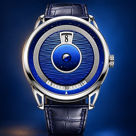 This Jumping-Hour Moonphase Watch Tells Time Without Hands