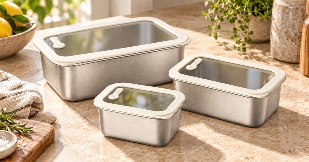 Titanium food storage containers with glass lids