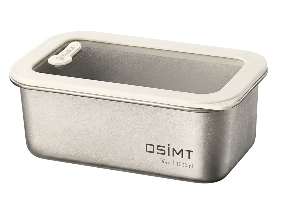 OSIMT titanium food container with glass lid and silicone border