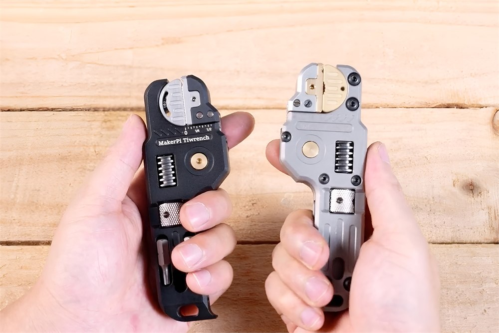 Two MakerPi Tiwrench versions held for size comparison