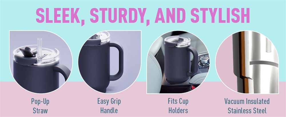 Details of the lid, handle, cup holder fit and insulated construction