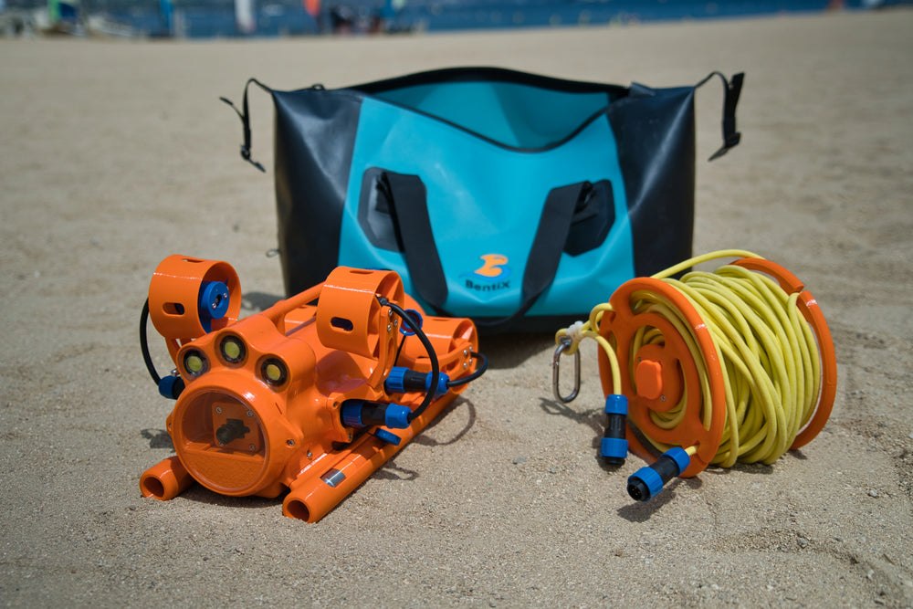 BentiX drone with carrying bag and tether reel